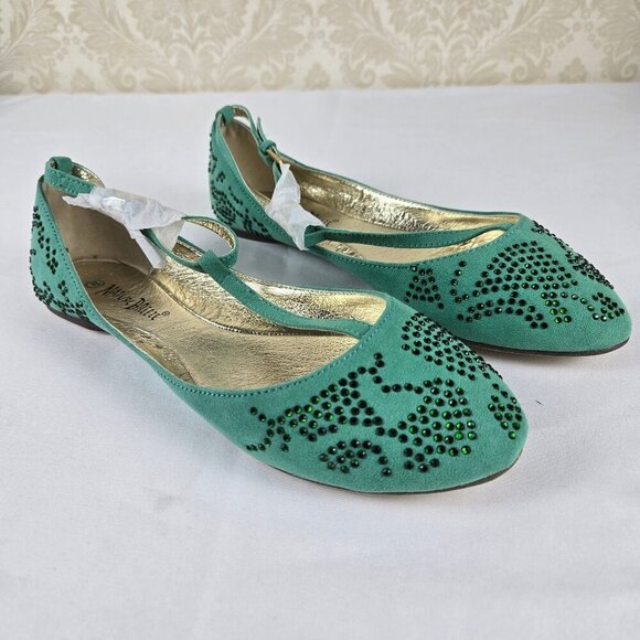 Nature Breeze Size 8 Green T-Strap Ballet Flats Crystal Embellishments NWOT - Picture 1 of 13